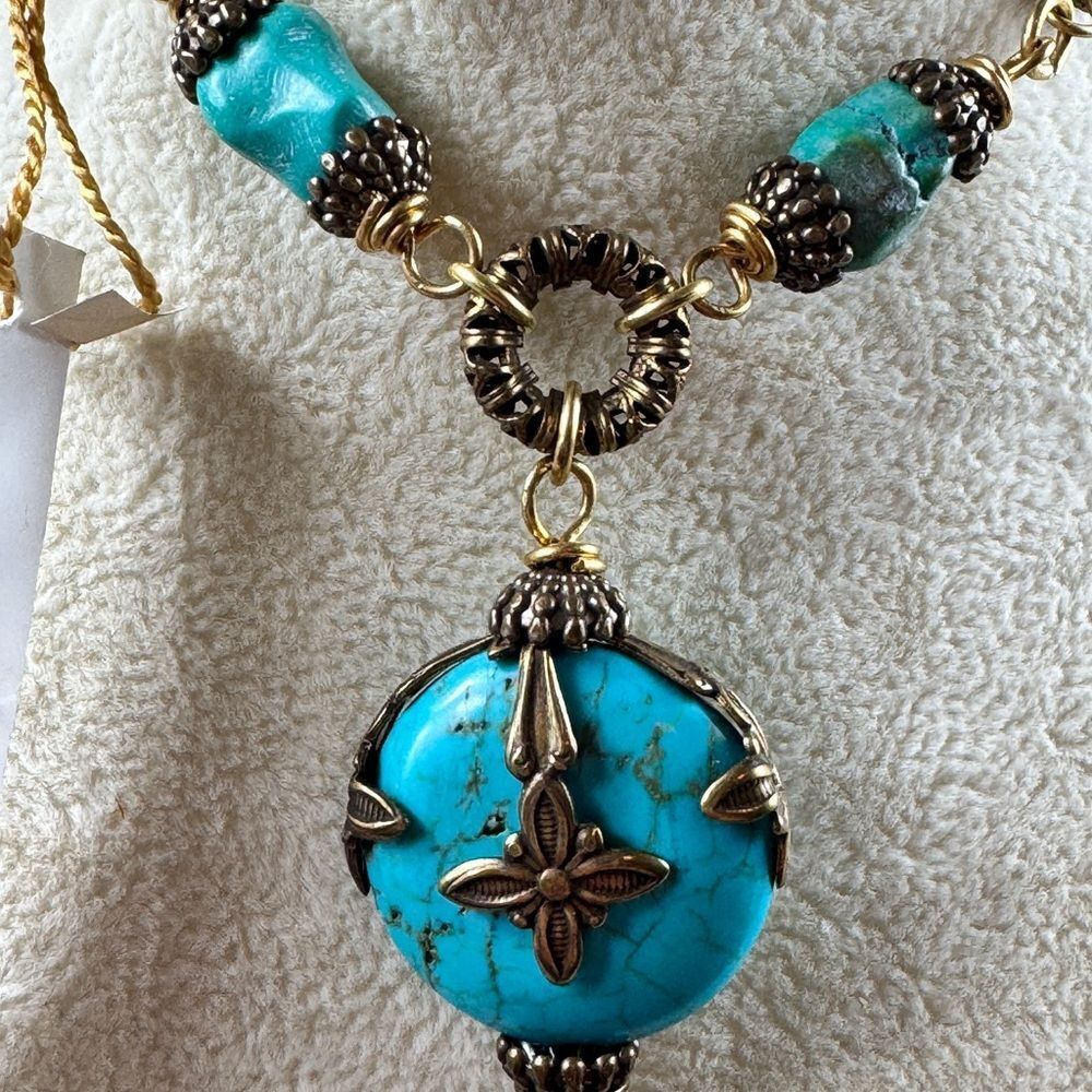 Jan Micheals Turquoise and Bronze Pendant Necklace - Picture 9 of 11